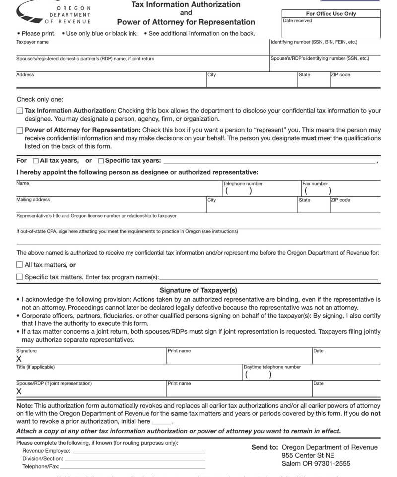 Oregon State Tax POA Form