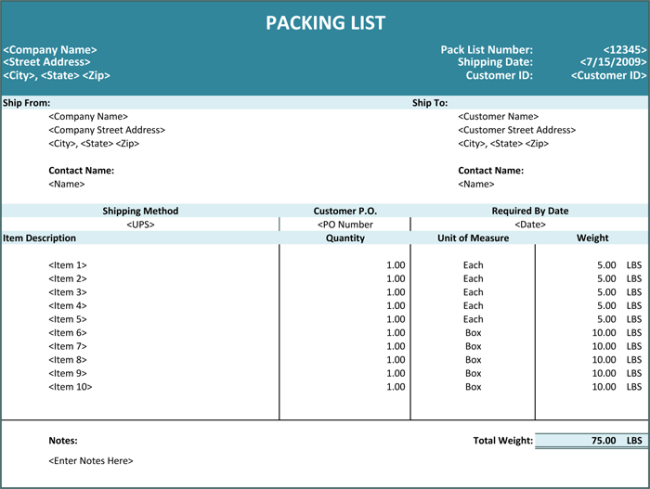 Packing Checklist Template for Excel