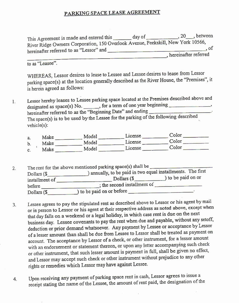 Parking Space Lease Agreement Template PDF