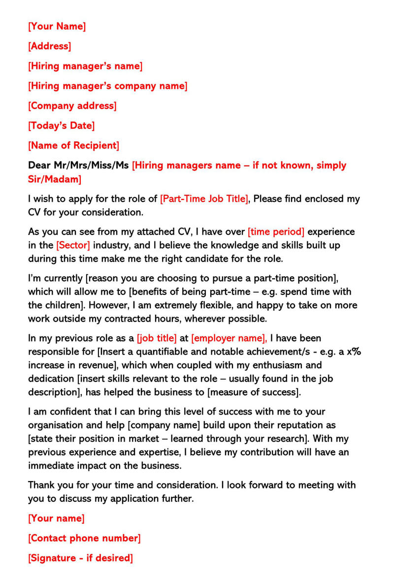 Part-Time Job Cover Letter Template
