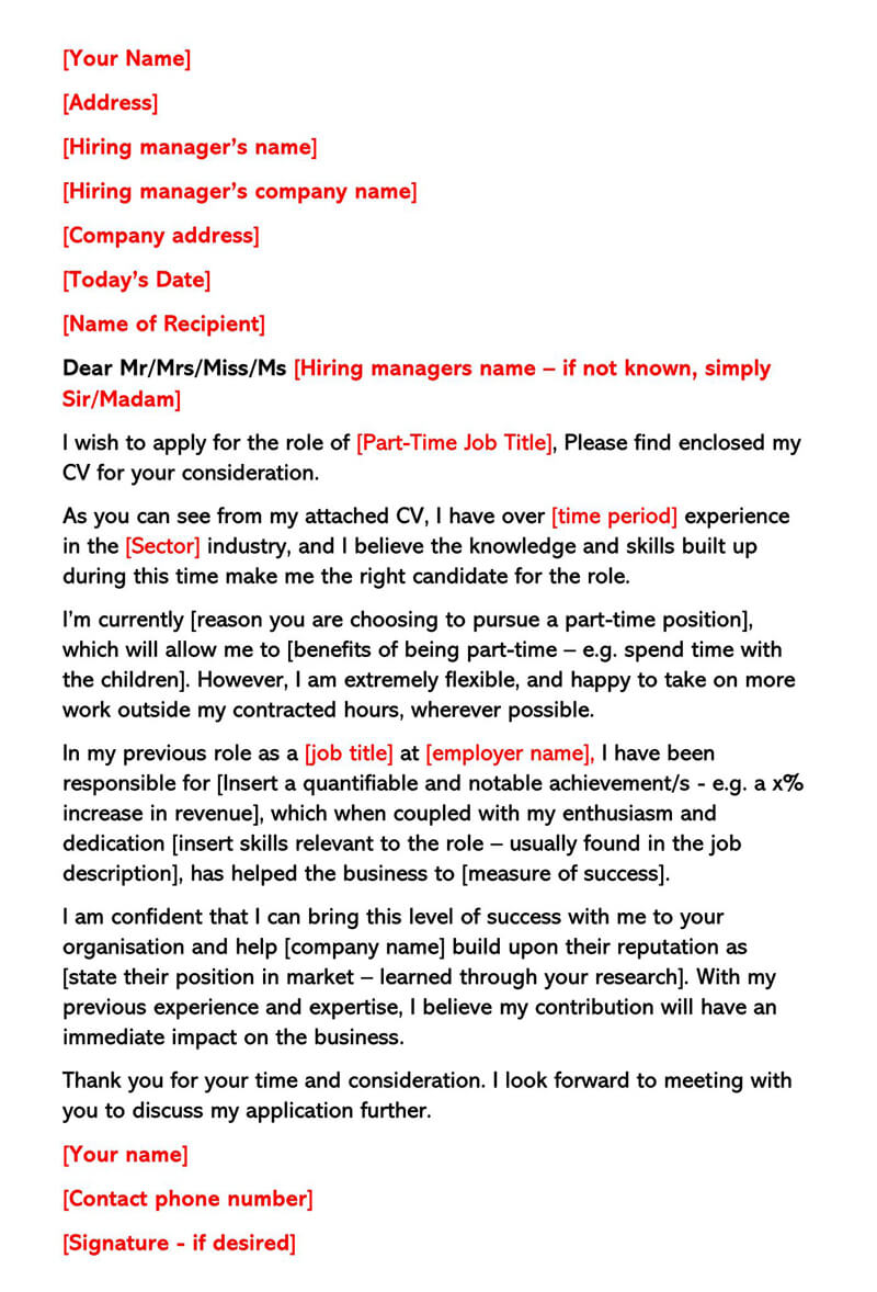 simple cover letter for part time job