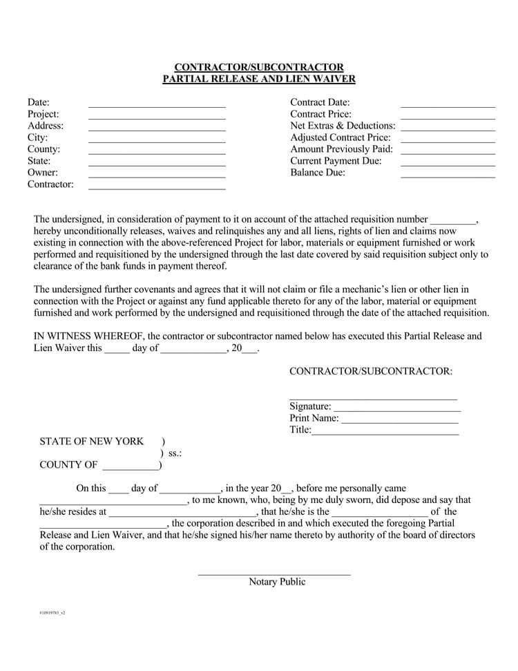 Partial Release and Lien Waiver Form