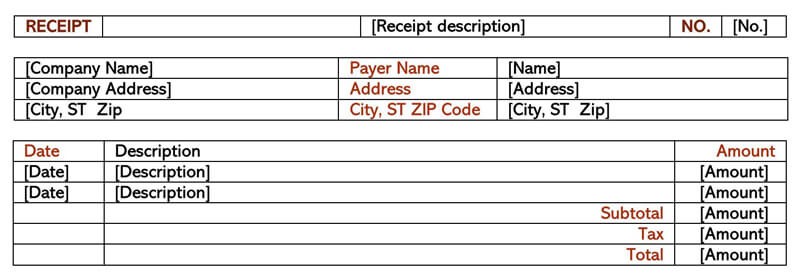 Printable Payment Receipt Sample