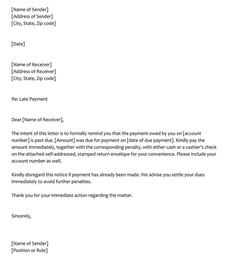 Payment Reminder Letter Template Word