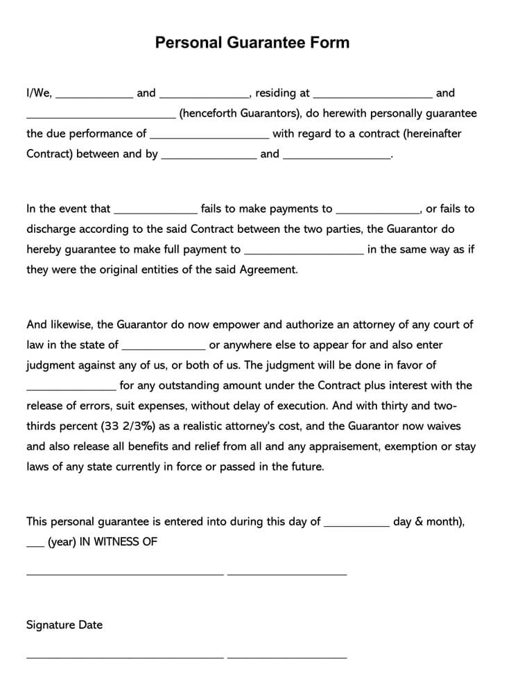 Personal Guarantee Form for Loan