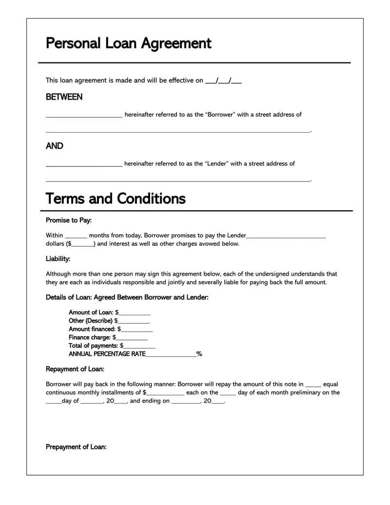 Free Personal Loan Agreement Templates (Word  PDF) In Blank Loan Agreement Template