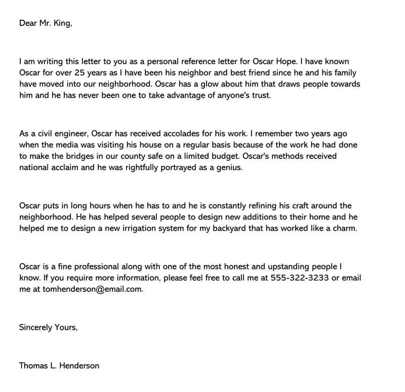 Personal Recommendation Letter for Friend