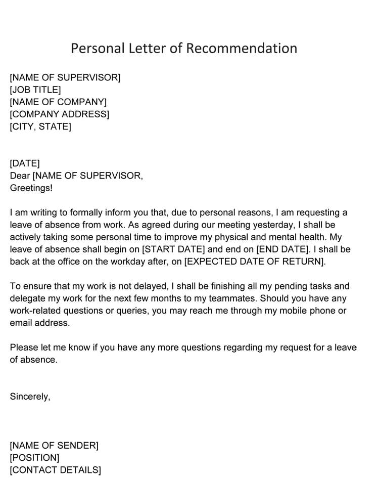 Personal Recommendation Letter Word Format Sample 03
