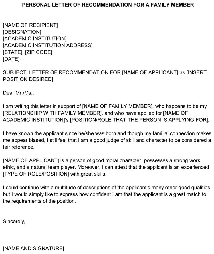 Personal Recommendation Letter Word Format Sample 07