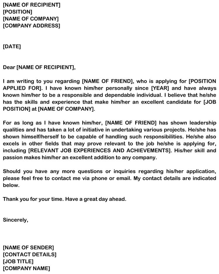 Personal Recommendation Letter Word Format Sample 08