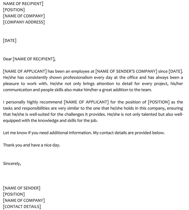 Personal Recommendation Letter Word Format Sample 09