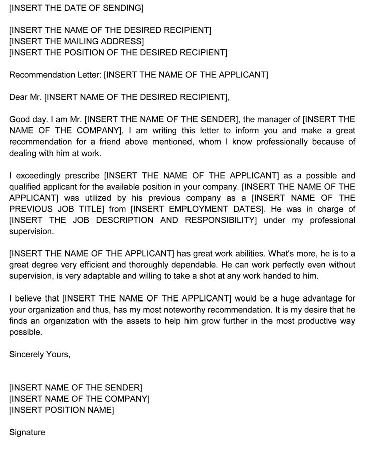 Personal Recommendation Letter Word Format Sample 16