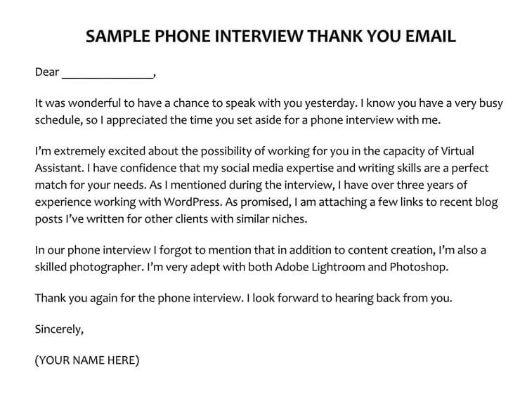 Great Printable Virtual Assistant Phone Interview Thank You Email Sample as Word Format