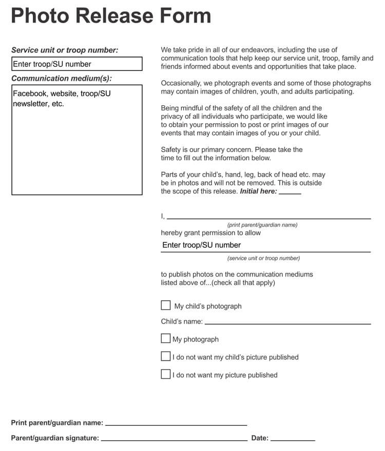 30 Free Photo Release Forms For Adults Minors Word Pdf