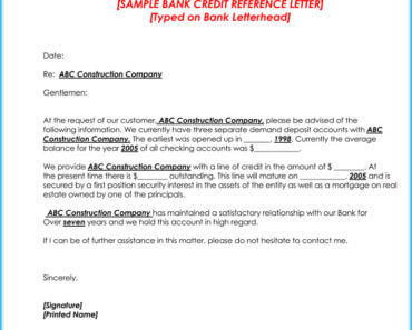 Free Bank Credit Reference Letter Template