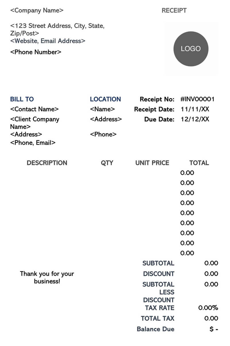 Printable Construction Receipt Template - Free Download