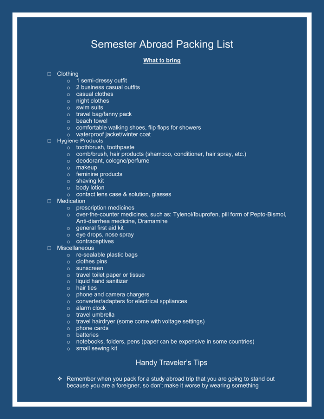 Printable Packing Checklist
