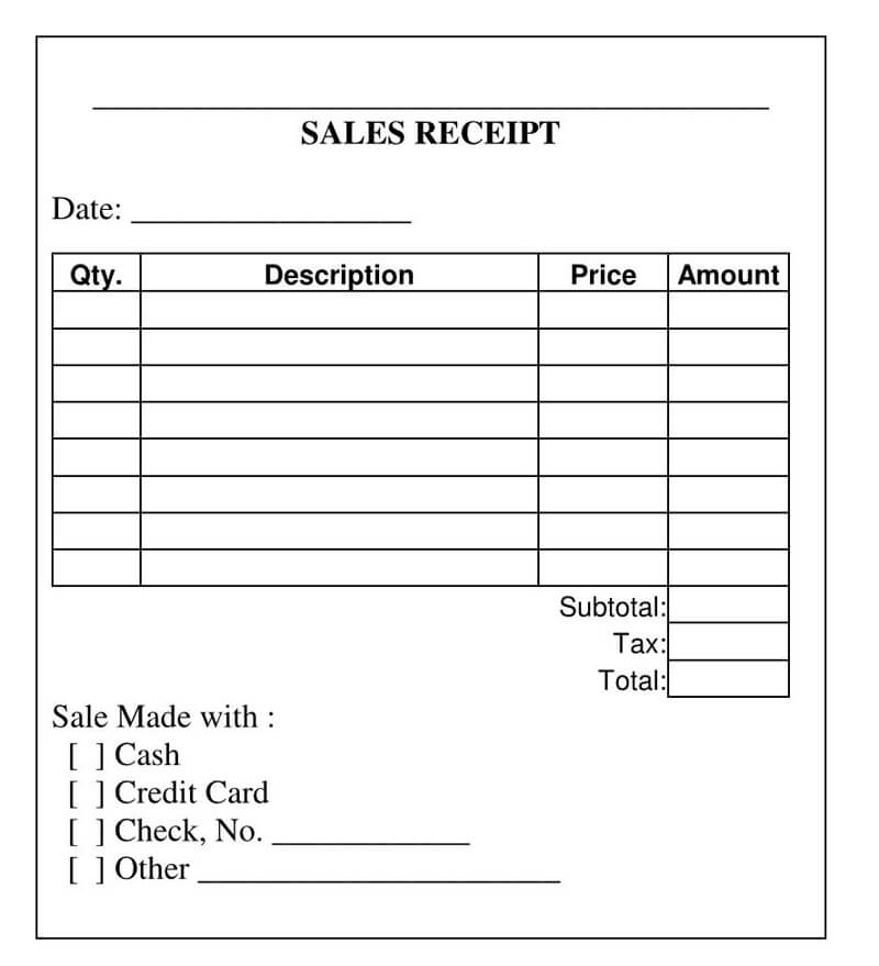 Printable Sales Receipt Tempalte in PDF