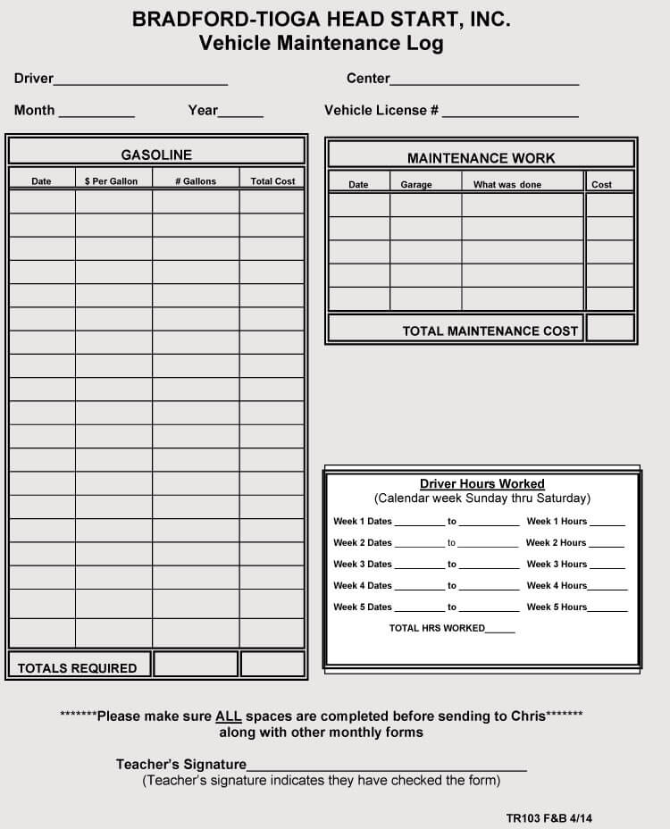 Car Maintenance Chart Template