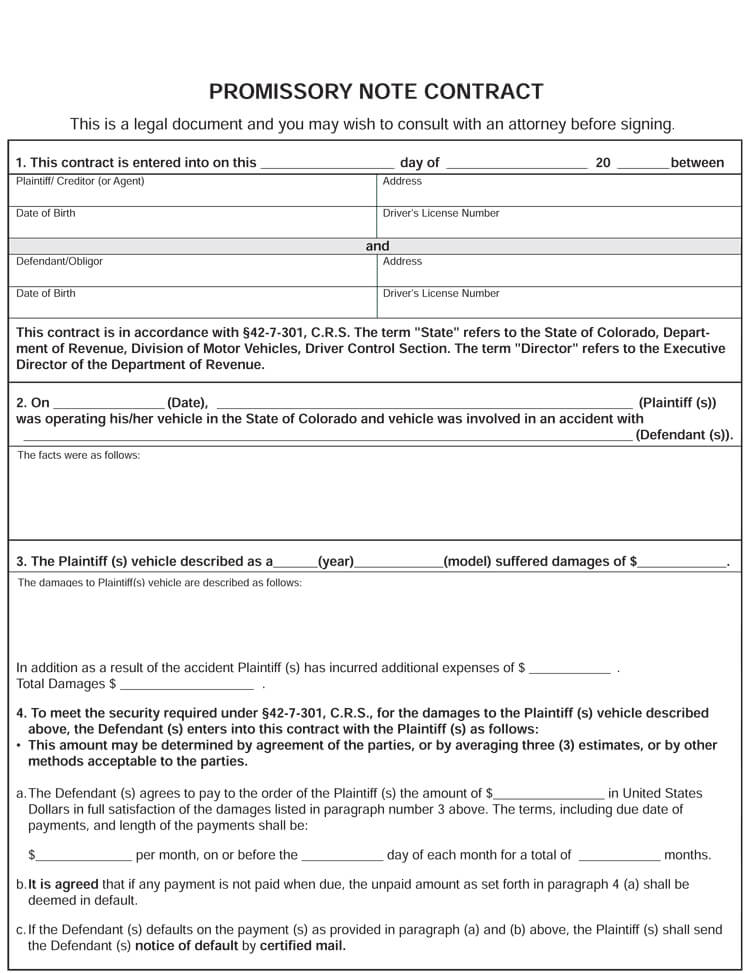 Free Printable Promissory Note Contract Template as Pdf File