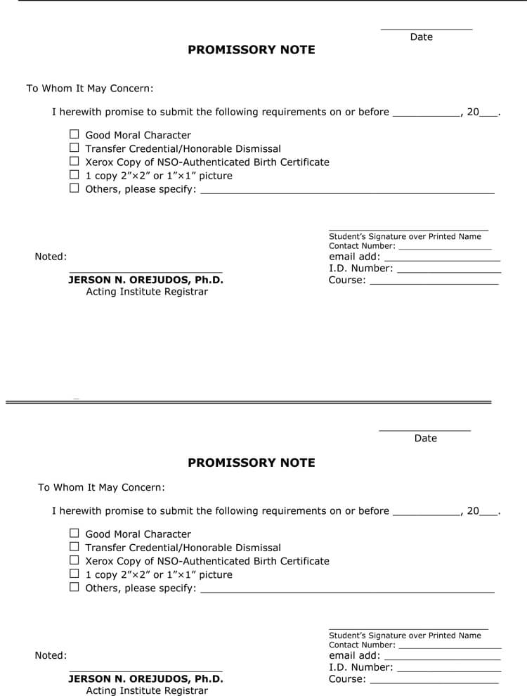 promissory note template word