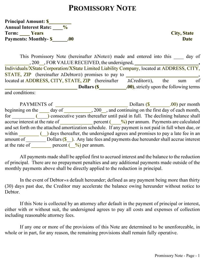 Free Editable Annual Interest Rate Promissory Note Template for Pdf Format