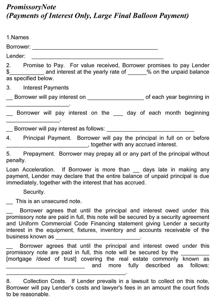 Free Downloadable Payment of Interest Promissory Note Template as Image Format.