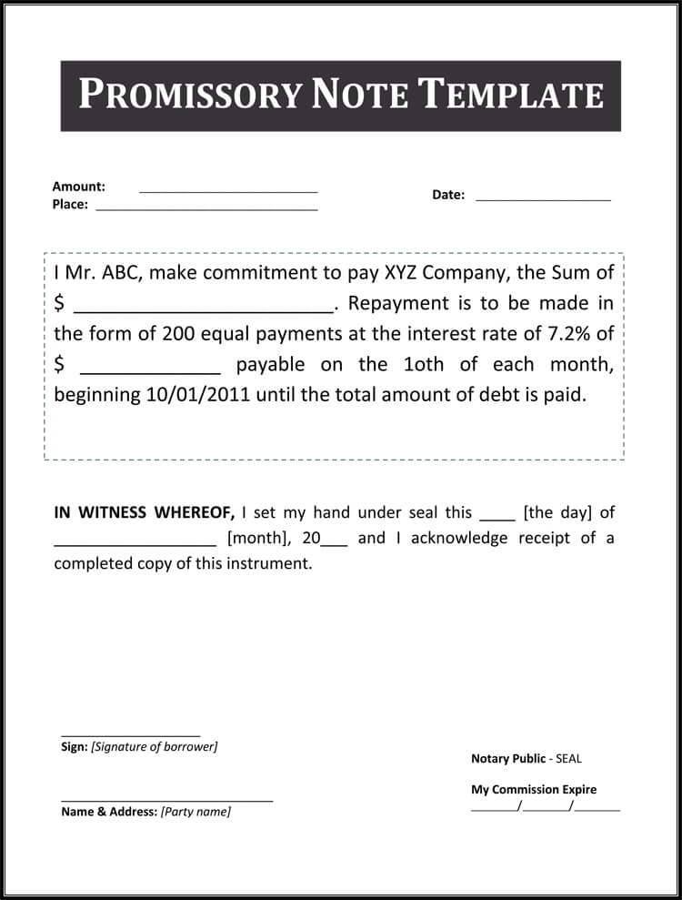 legal promissory note template