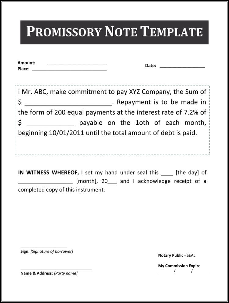 Great Editable Company Promissory Note Template for Word Document