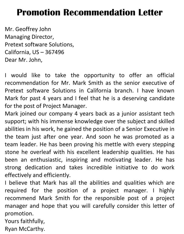 Letter Of Recommendation For A Promotion from www.wordtemplatesonline.net