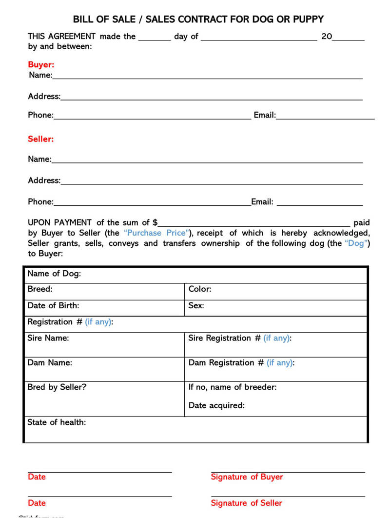Free Dog/Puppy Bill of Sale Forms (How to Sell) - Word  PDF In puppy contract templates