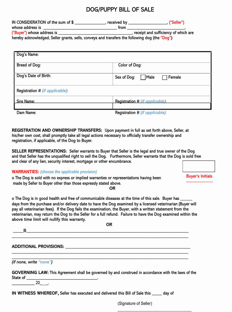 Puppy or Dog Bill of Sale Form 06