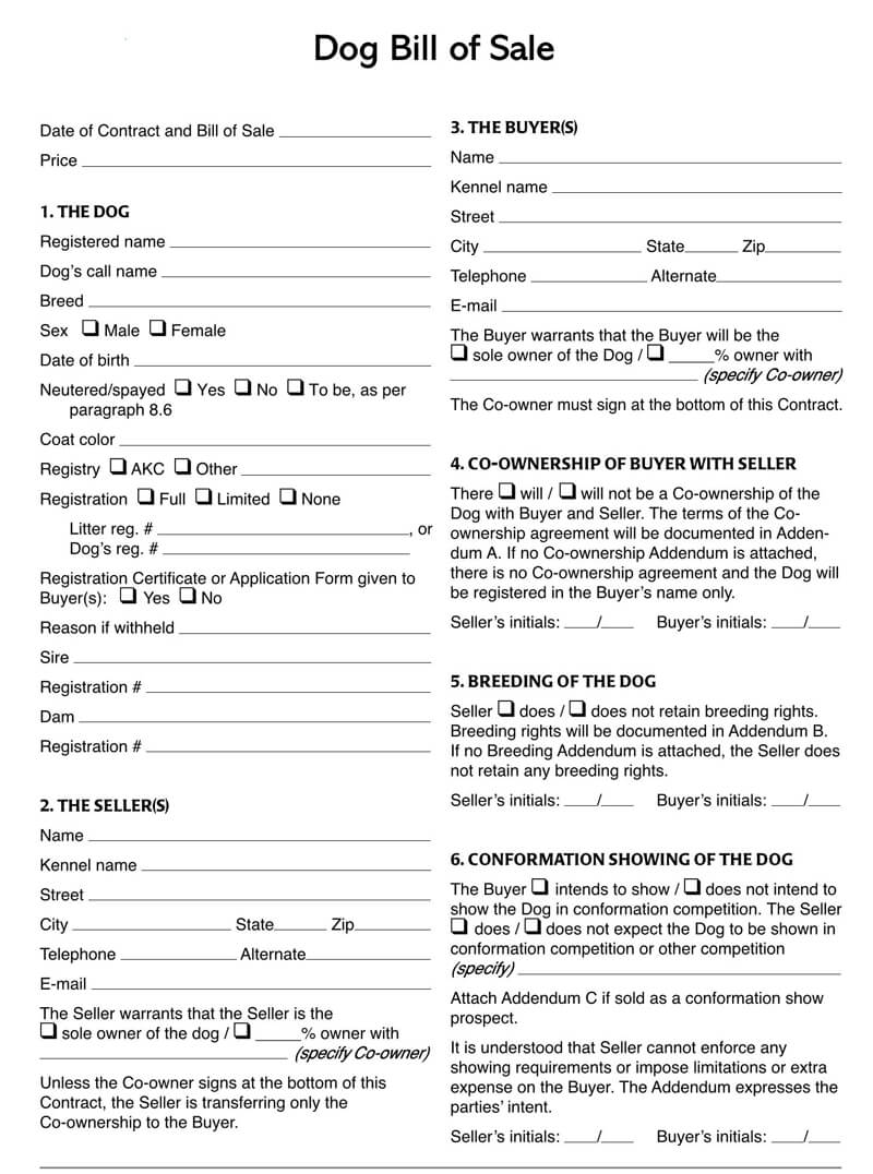 Puppy or Dog Bill of Sale Form 08