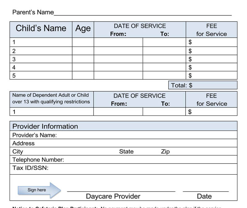Editable Receipt for Dependent Daycare pdf