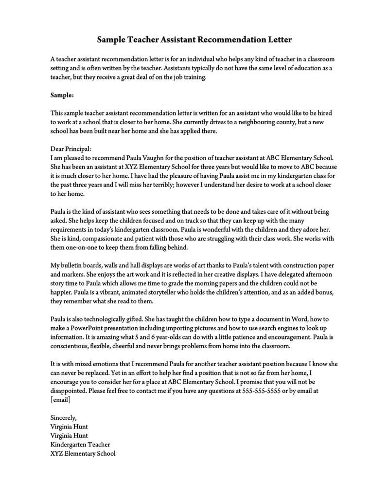 Example Letter Of Recommendation For Teacher from www.wordtemplatesonline.net