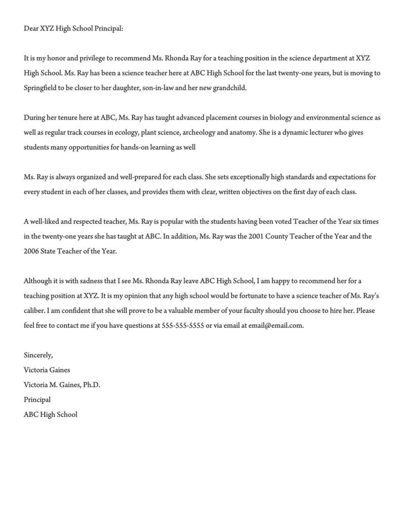 Excellent recommendation letter template for educators