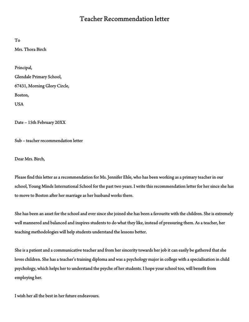 Recommendation Letter for a Teacher (32+ Sample Letters ...