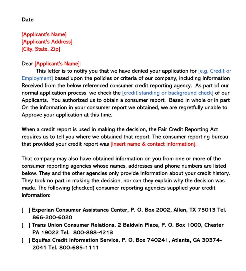 How To Decline A Credit Request Samples Free Templates