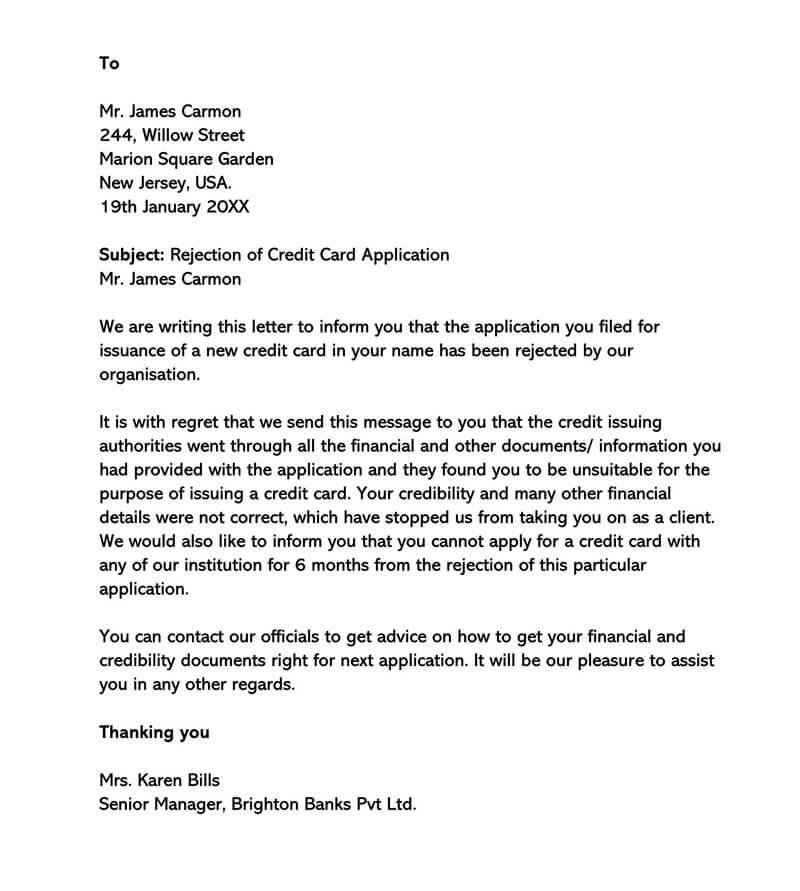 application letter for card bank