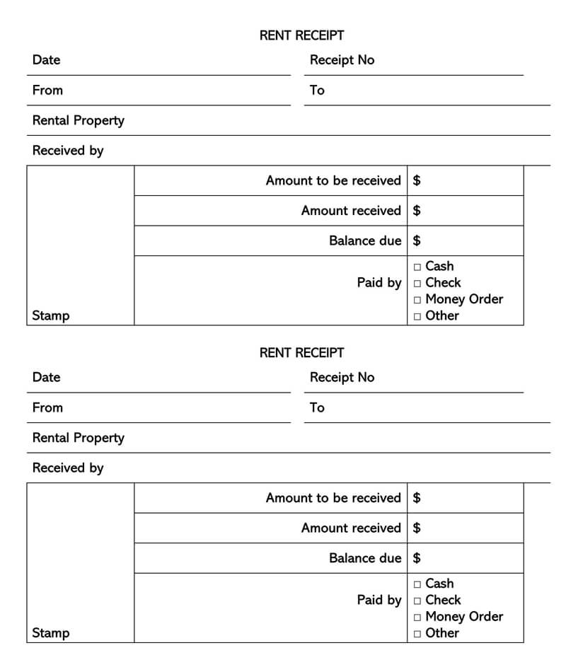 Rent Paid Receipt Template Collection