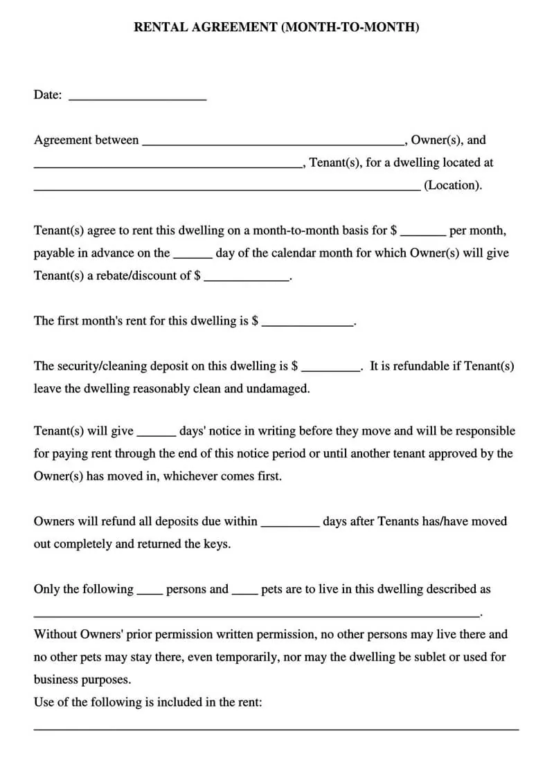 Month-to-Month Rental Agreement (Free Templates & State Laws)