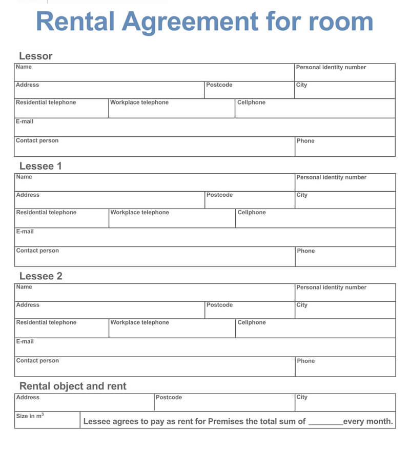 Editable Rental Agreement for Room Example