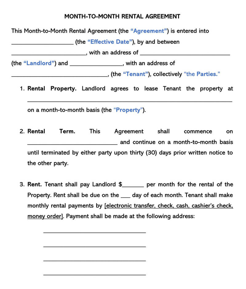 Free Rental Month-to-Month Agreement Template