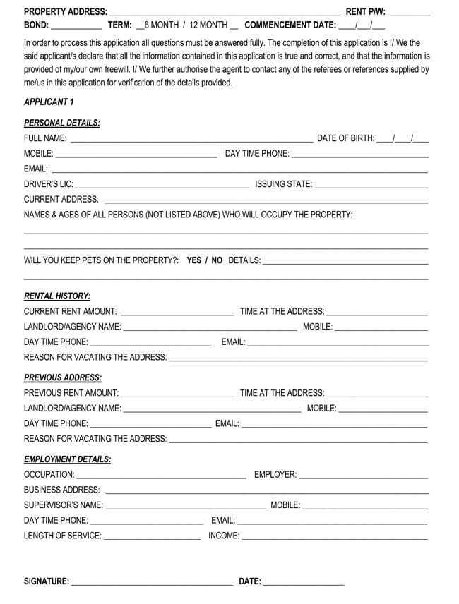 Sample Rental Application Letter