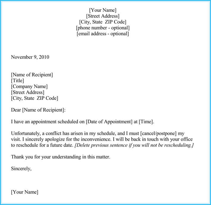 request to Reschedule appointment letter