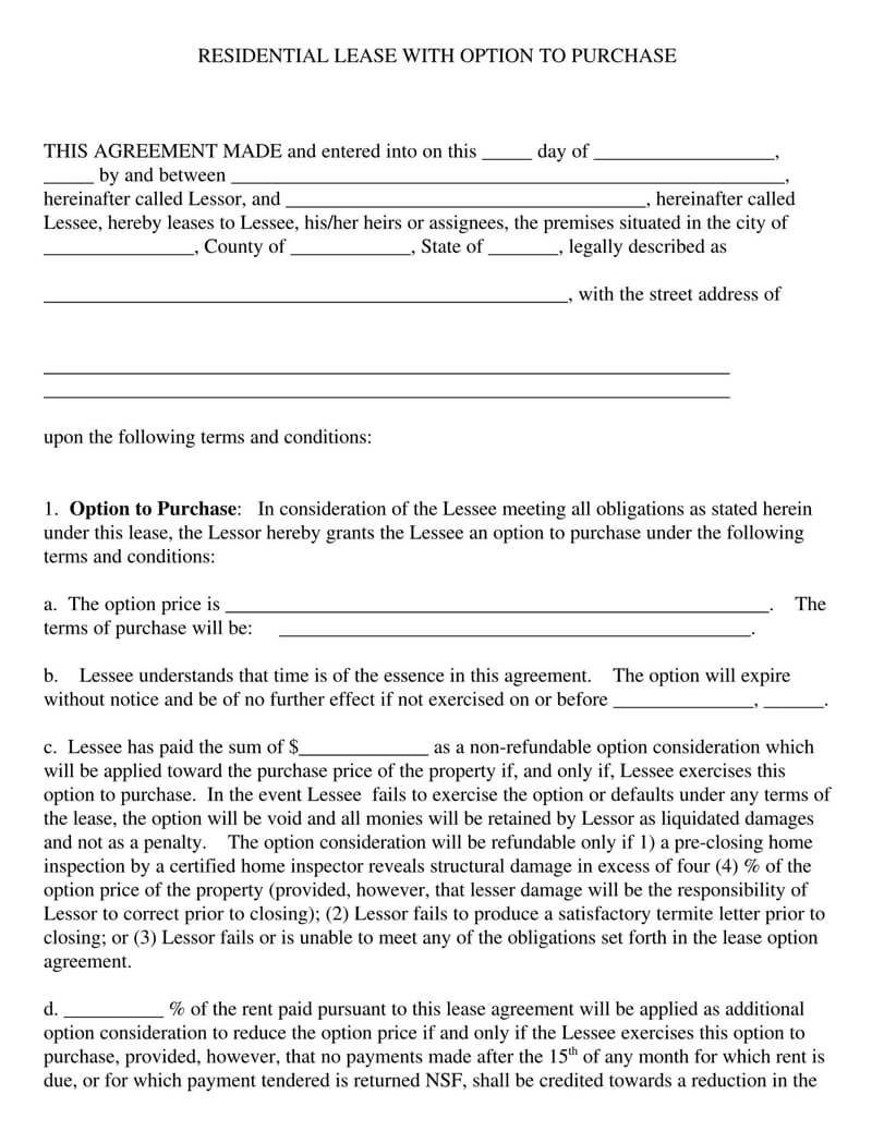 Residential Lease Agreement With Option to Purchase 01
