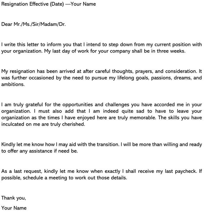 Sample Resignation Letters (Due to Career Change) & Examples