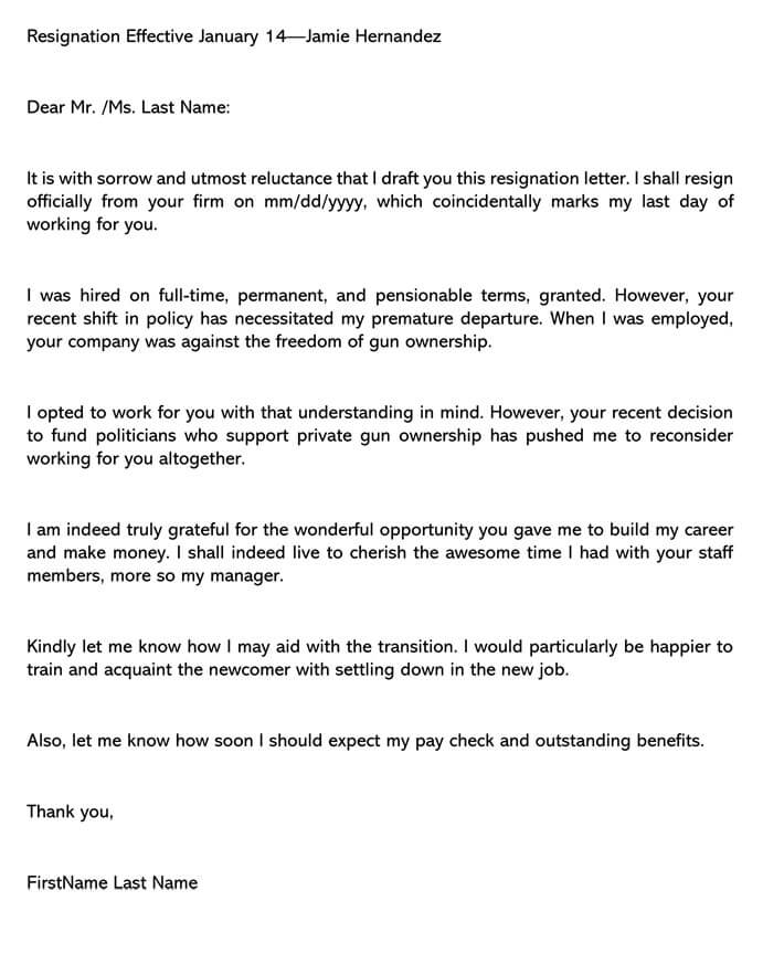 Resignation Letter (Due to Changes in Company)  Email Example