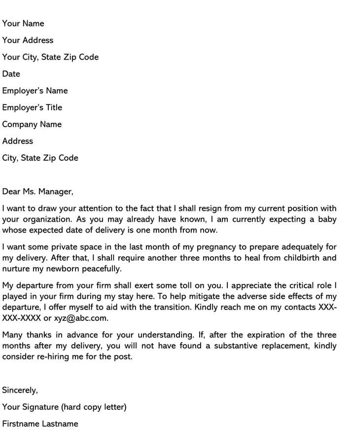 Resignation Letter After Maternity Leave – Cover Letter Sample For Job ...