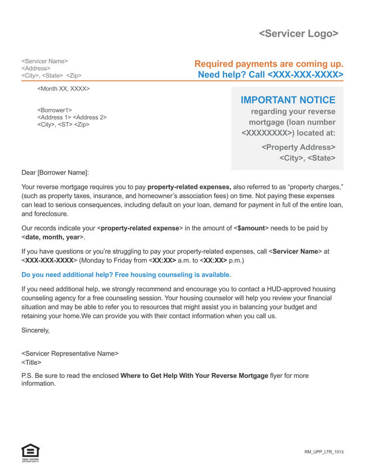 Reverse Mortgage Payment Reminder Letter